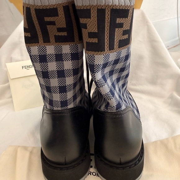 Fendi Biker Vitello Moto Combat Boots in Black Blue and Grey NIB size 38 - Picture 4 of 16